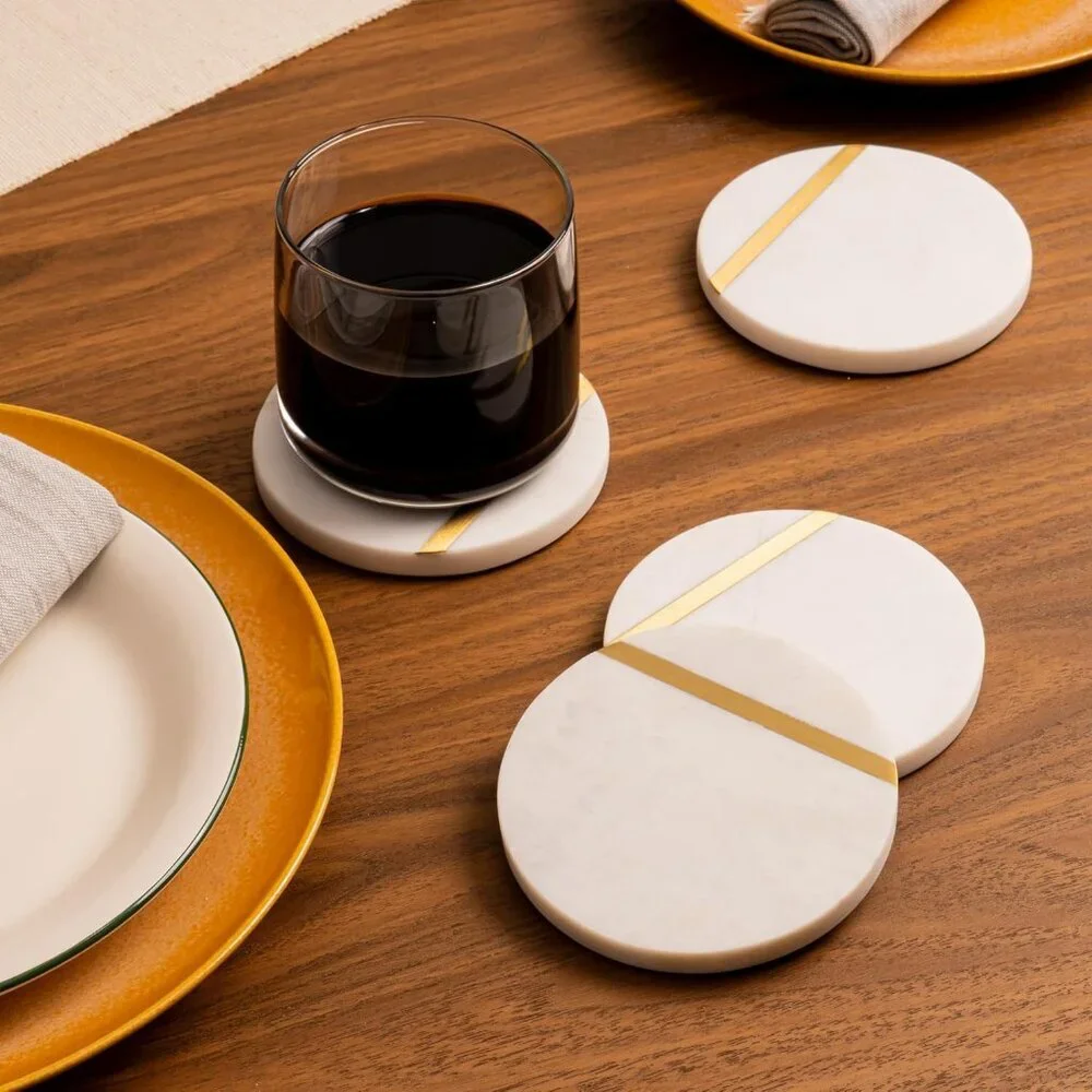Marble Coasters Set of 6 - Luxury Aesthetic Modern Decor for Coffee Table- White